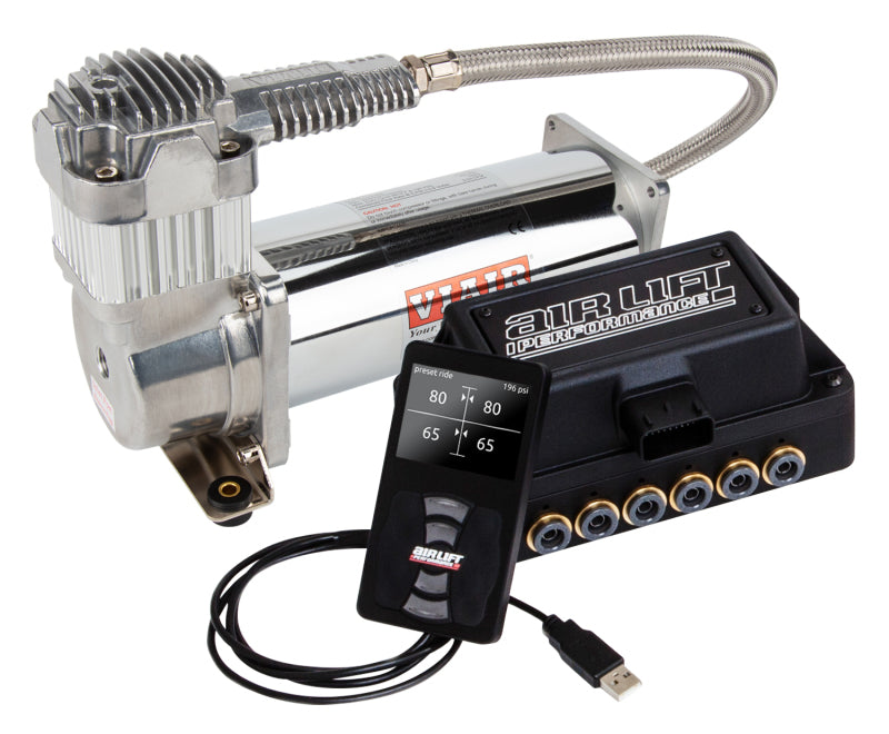 Air Lift Performance 3H (1/4 Air Line 4 Gal 7-Port Polished Aluminum Tank VIAIR 444C Comp) - awdtuningtx