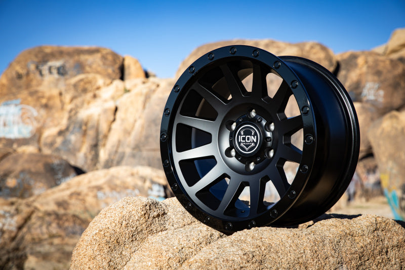 ICON Compression 18x9 5x150 25mm Offset 6in BS 110.1mm Bore Double Black Wheel - awdtuningtx