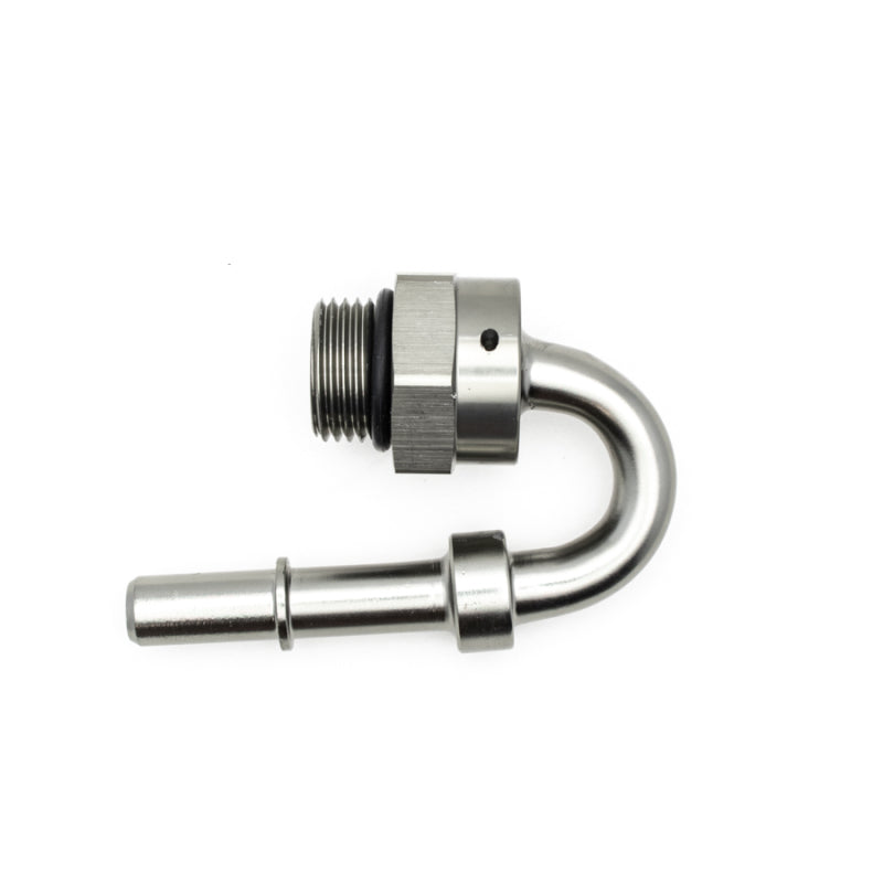 DeatschWerks 8AN ORB Male to 3/8in Male EFI Quick Connect Adapter 180-Degree - Anodized Matte Black - awdtuningtx