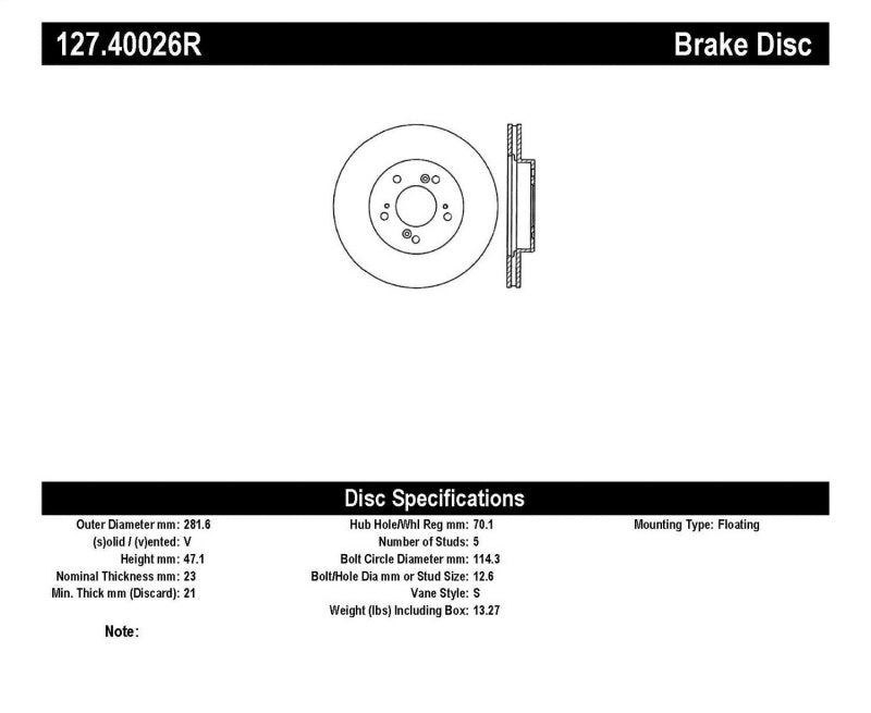 StopTech 97-01 Acura Integra Type R / 97-01 Honda CR-V Slotted & Drilled Right Front Rotor - awdtuningtx