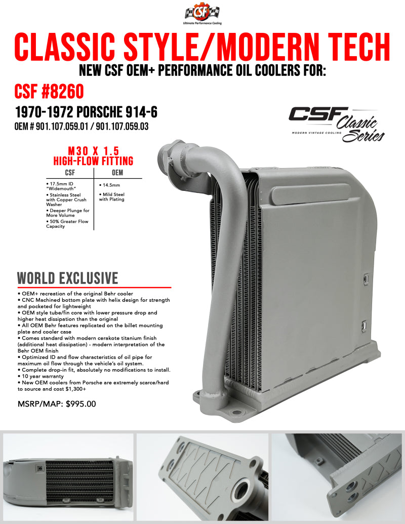 CSF 70-72 Porsche 914.6 / 70-76 Porsche 914 w/ Flat 6 Conversion Engine Oil Cooler - awdtuningtx