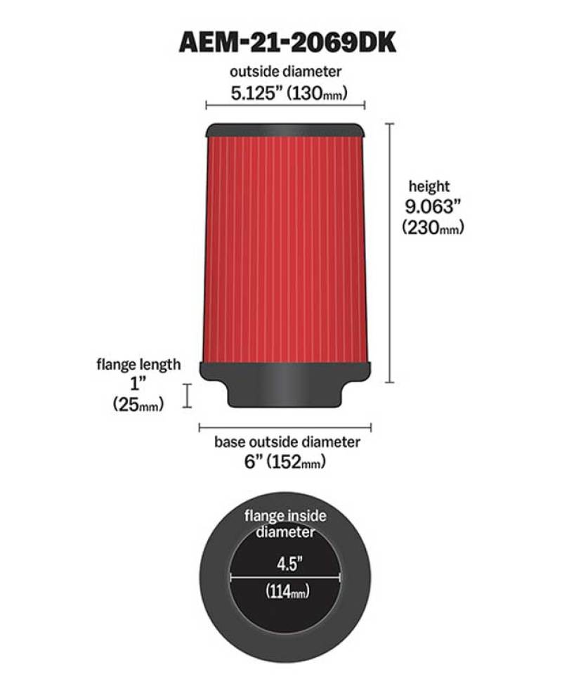 AEM DryFlow Air Filter AIR FILTER KIT 4.5in X 9in DRYFLOW - awdtuningtx