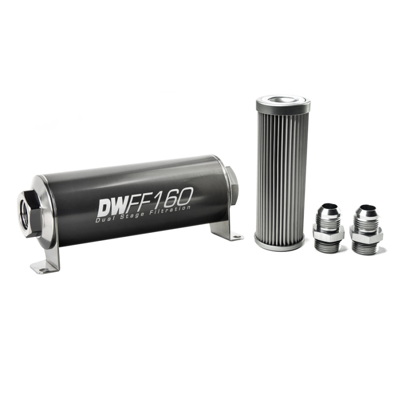 DeatschWerks Stainless Steel 10AN 10 Micron Universal Inline Fuel Filter Housing Kit (160mm) - awdtuningtx