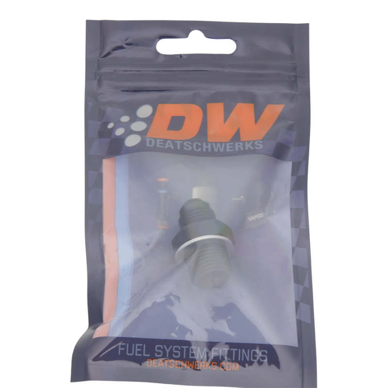 DeatschWerks 6AN Male Flare to M16 X 1.5 Male Metric Adapter (Incl Washer) - Anodized Matte Black - awdtuningtx