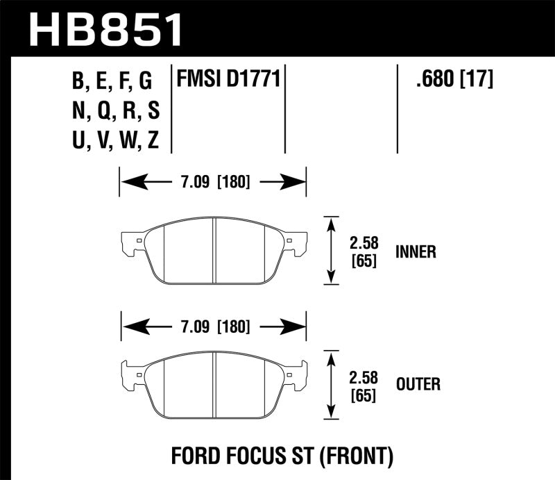 Hawk 15-16 Ford Focus ST Performance Ceramic Street Brake Pads - awdtuningtx