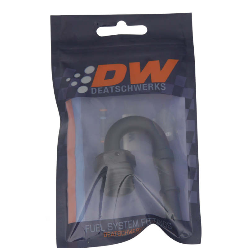 DeatschWerks 8AN ORB Male to 3/8in Male EFI Quick Connect Adapter 180-Degree - Anodized Matte Black - awdtuningtx
