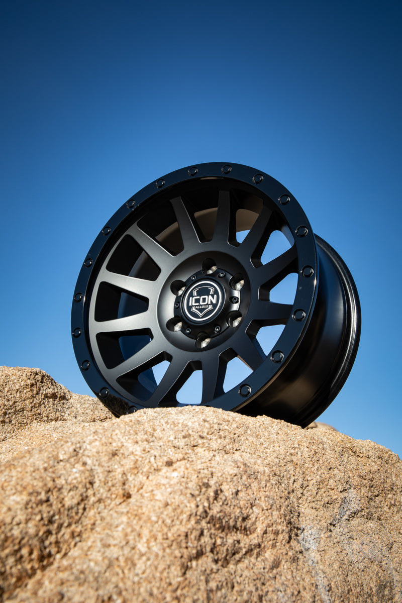 ICON Compression 18x9 5x150 25mm Offset 6in BS 110.1mm Bore Double Black Wheel - awdtuningtx
