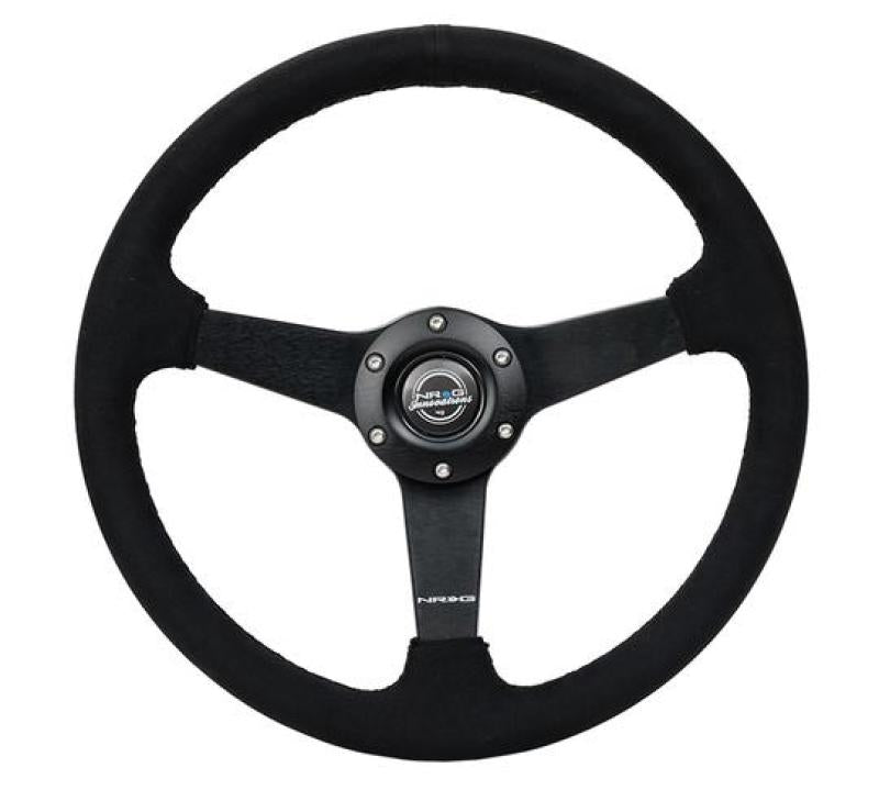 NRG Sport Steering Wheel (350mm/ 1.5in. Deep) Matte Black Spoke/ Black Alcantara w/ Black Stitching - awdtuningtx