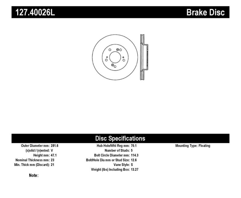 StopTech 97-01 Acura Integra Type R / 97-01 Honda CR-V Slotted & Drilled Left Front Rotor - awdtuningtx