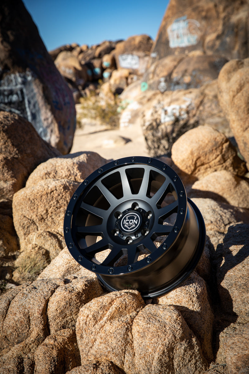 ICON Compression 18x9 5x150 25mm Offset 6in BS 110.1mm Bore Double Black Wheel - awdtuningtx