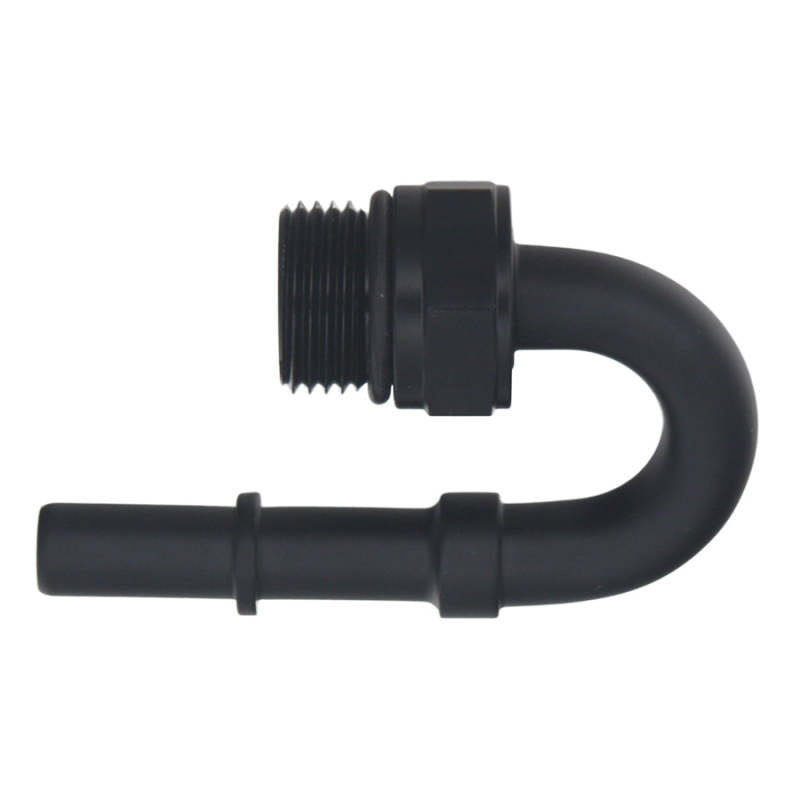 DeatschWerks 8AN ORB Male to 3/8in Male EFI Quick Connect Adapter 180-Degree - Anodized Matte Black - awdtuningtx