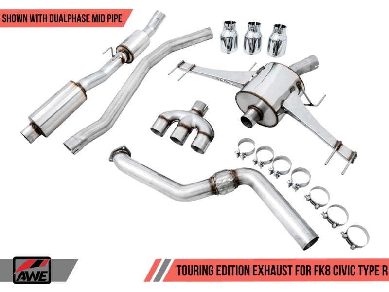 AWE Tuning 2017+ Honda Civic Type R Touring Edition Exhaust w/Front & Mid Pipes - Chrome Silver Tips - awdtuningtx