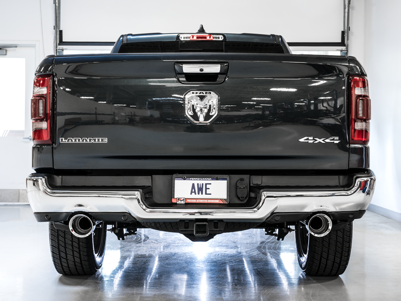 AWE Tuning 19-21 RAM 1500 5.7L (w/Cutouts) 0FG Dual Rear Exit Cat-Back Exhaust - Chrome Silver Tips - awdtuningtx