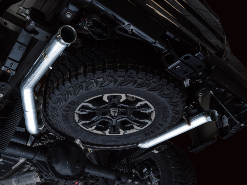 AWE Tuning 22-23 GMC Sierra 1500 AT4X 6.2L 0FG Catback Split Dual (Flat Bumper) - Bashguard(No Tips) - awdtuningtx