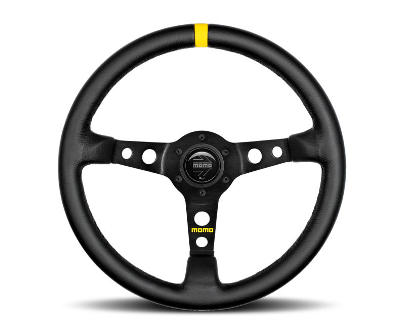 Momo MOD07 Steering Wheel 350 mm - Black Leather/Black Spokes/1 Stripe - awdtuningtx