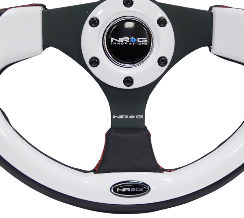 NRG Reinforced Steering Wheel (320mm) Blk w/White Trim & 4mm 3-Spoke - awdtuningtx