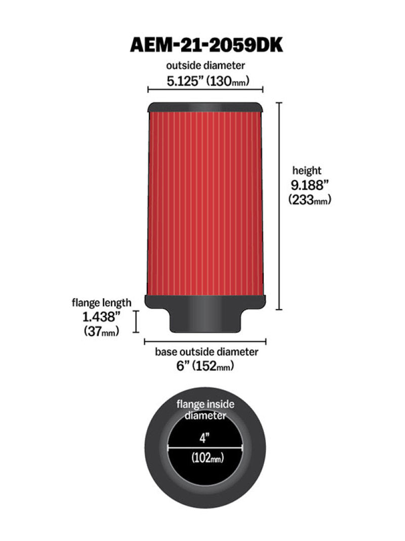 AEM 4 inch x 9 inch Dryflow Element Filter Replacement - awdtuningtx