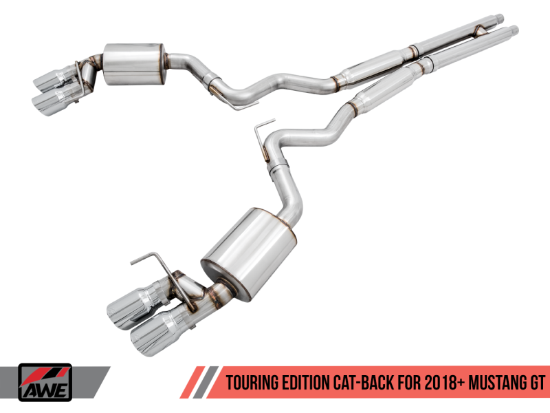 AWE Tuning 2018+ Ford Mustang GT (S550) Cat-back Exhaust - Touring Edition (Quad Diamond Black Tips) - awdtuningtx
