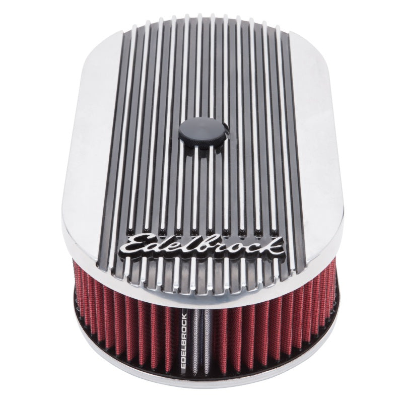 Edelbrock Air Cleaner Elite II Oval Single 4-Bbl Carb 2 5In Red Element Polished - awdtuningtx