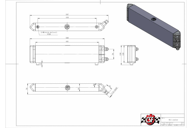 CSF Universal Dual-Pass Internal/External Oil Cooler - 22.0in L x 5.0in H x 2.25in W - awdtuningtx
