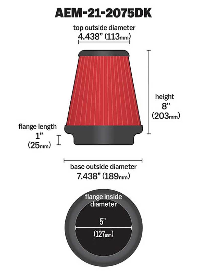 AEM 5in Dryflow Air Filter with 8in Element - awdtuningtx