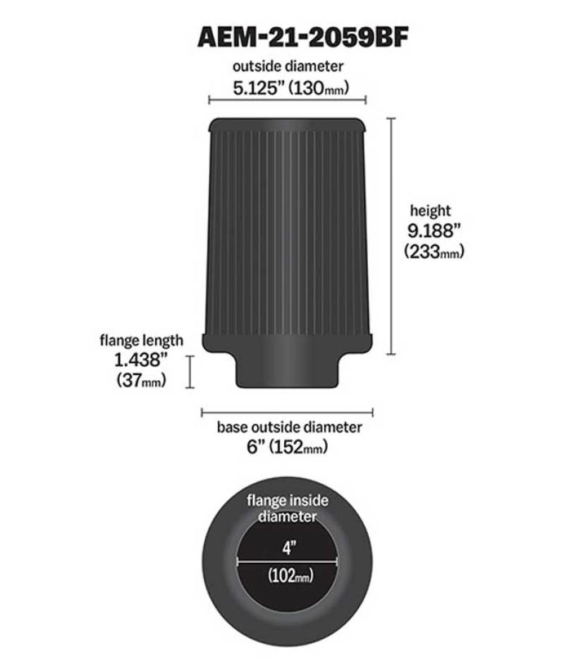 AEM Dryflow 4in. X 9in. Round Tapered Air Filter - awdtuningtx