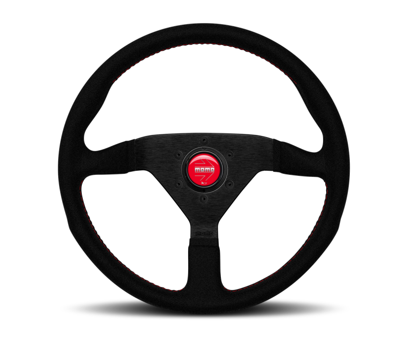 Momo Montecarlo Alcantara Steering Wheel 350 mm - Black/Red Stitch/Black Spokes - awdtuningtx