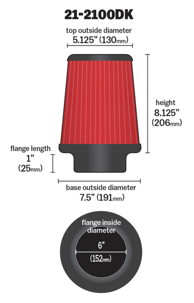 AEM 6 inch DRY Flow Short Neck 9 inch Element Filter Replacement - awdtuningtx