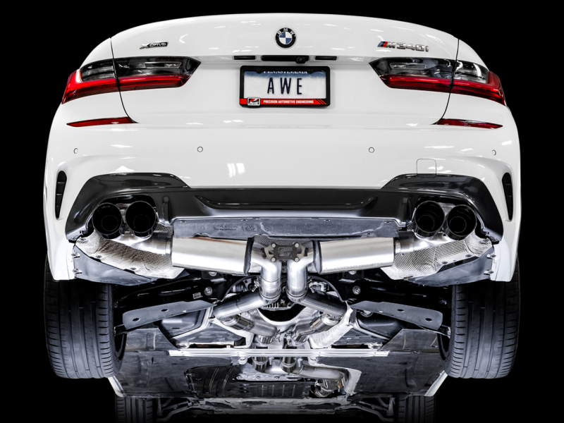 AWE Tuning 2019+ BMW M340i (G20) Resonated Touring Edition Exhaust - Quad Diamond Black Tips - awdtuningtx