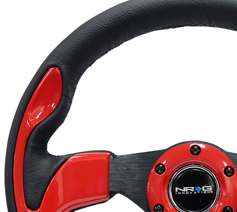 NRG Reinforced Steering Wheel (320mm) Blk w/Red Trim & 5mm 3-Spoke - awdtuningtx
