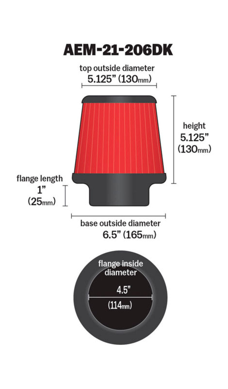AEM 4.50 inch Short Neck 5 inch Element Filter Replacement - awdtuningtx