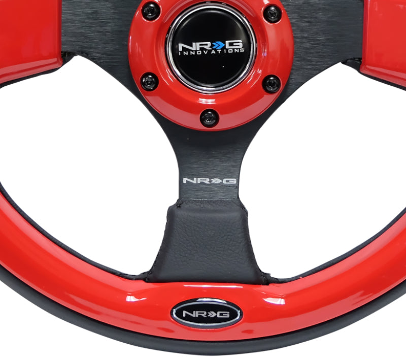 NRG Reinforced Steering Wheel (320mm) Blk w/Red Trim & 5mm 3-Spoke - awdtuningtx