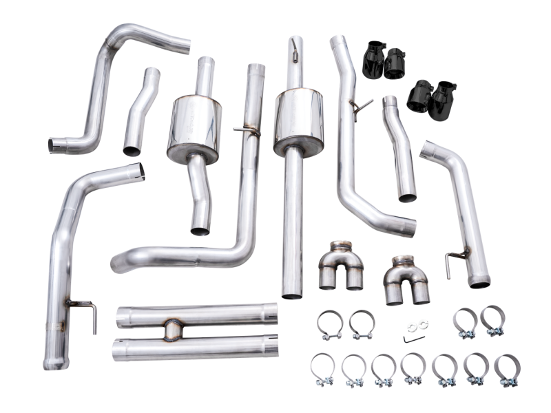 AWE Tuning 4th Gen GM 1500 6.2L 0FG Catback Split Rear Exit (w/ Bumper Cutouts) - Quad Diamond Tips - awdtuningtx