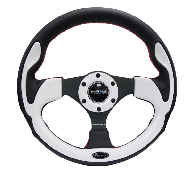 NRG Reinforced Steering Wheel (320mm) Blk w/White Trim & 4mm 3-Spoke - awdtuningtx