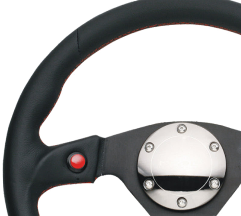 NRG Reinforced Steering Wheel (320mm) Blk Leather w/Dual Buttons - awdtuningtx