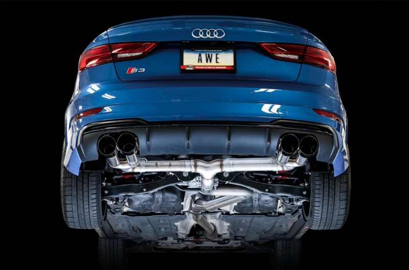 AWE Tuning Audi 8V S3 Track Edition Exhaust w/Diamond Black Tips 102mm - awdtuningtx