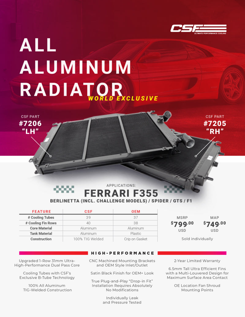 CSF Ferrari F355 High Performance All-Aluminum Radiator - Right - awdtuningtx