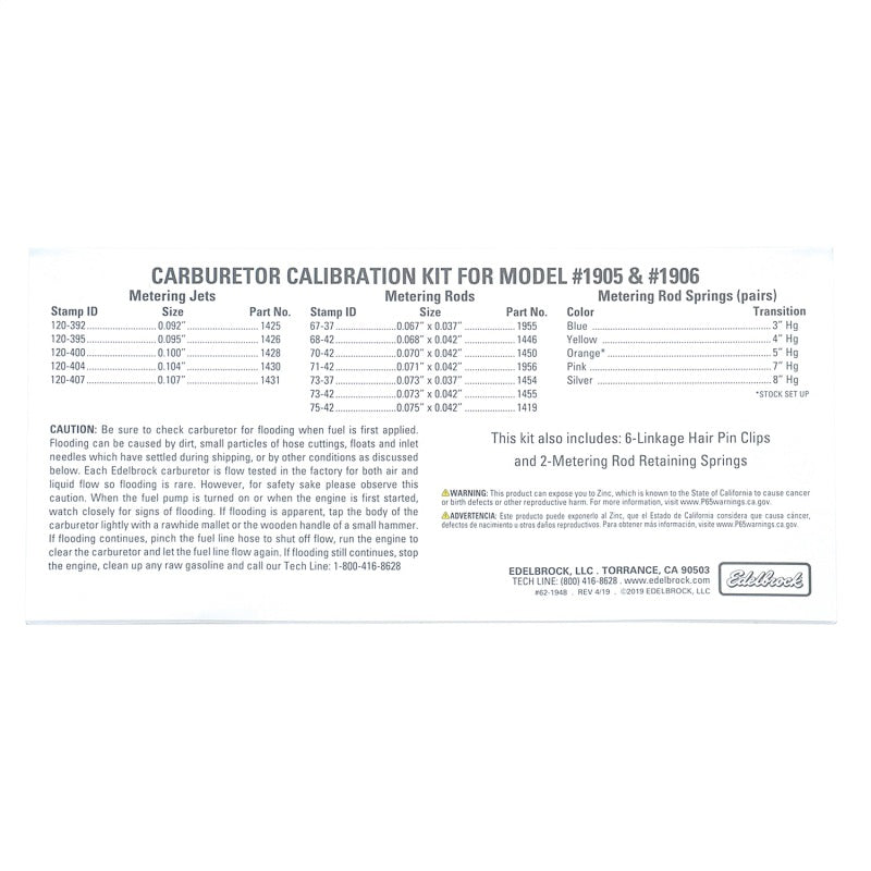 Edelbrock Calibration Kit for 1905 / 1906 - awdtuningtx