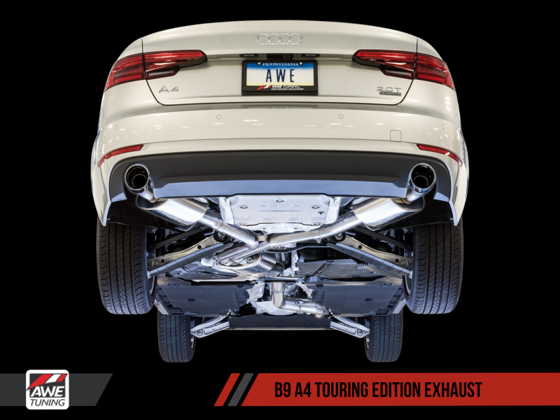 AWE Tuning Audi B9 A4 Touring Edition Exhaust Dual Outlet - Diamond Black Tips (Includes DP) - awdtuningtx