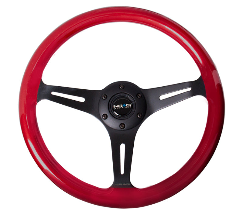 NRG Classic Wood Grain Steering Wheel (350mm) Red Pearl/Flake Paint w/Black 3-Spoke Center - awdtuningtx
