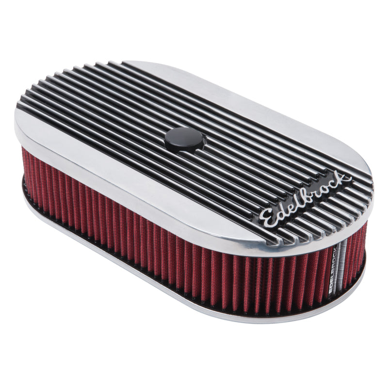 Edelbrock Air Cleaner Elite II Oval Single 4-Bbl Carb 2 5In Red Element Polished - awdtuningtx