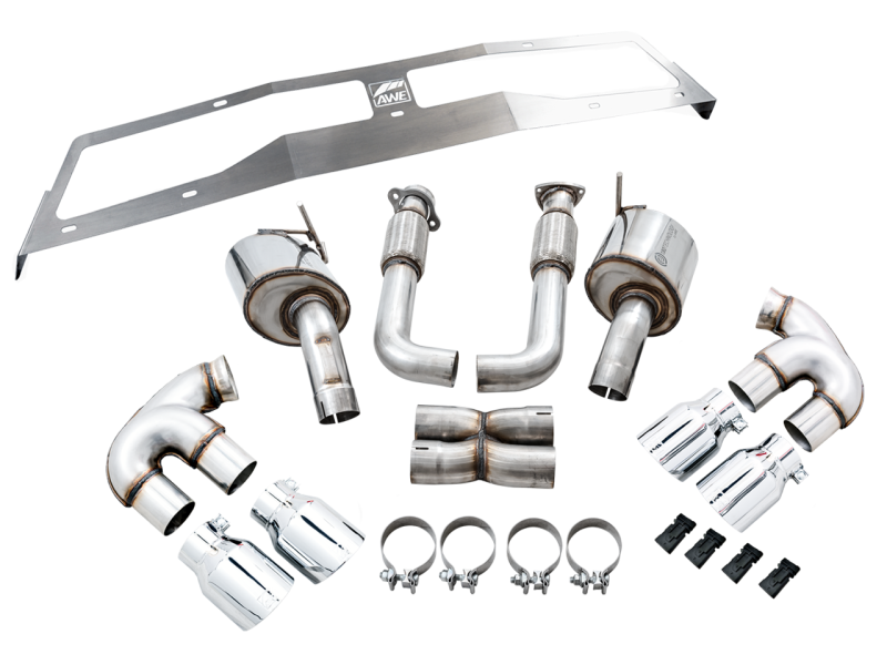 AWE Tuning 2020 Chevrolet Corvette (C8) Touring Edition Exhaust - Quad Chrome Silver Tips - awdtuningtx