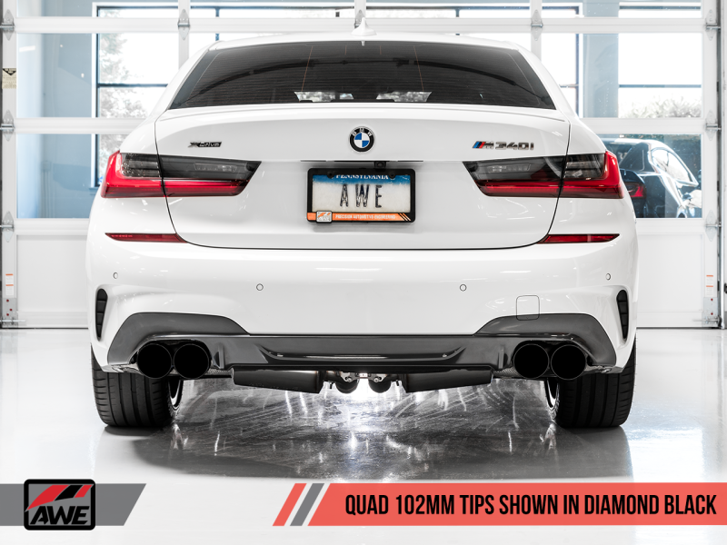 AWE Tuning 2019+ BMW M340i (G20) Resonated Touring Edition Exhaust - Quad Diamond Black Tips - awdtuningtx