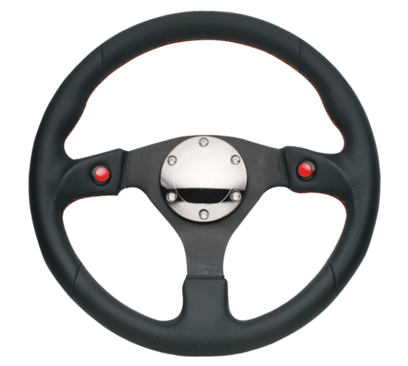 NRG Reinforced Steering Wheel (320mm) Blk Leather w/Dual Buttons - awdtuningtx