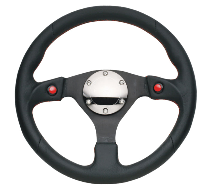 NRG Reinforced Steering Wheel (320mm) Blk Leather w/Dual Buttons - awdtuningtx