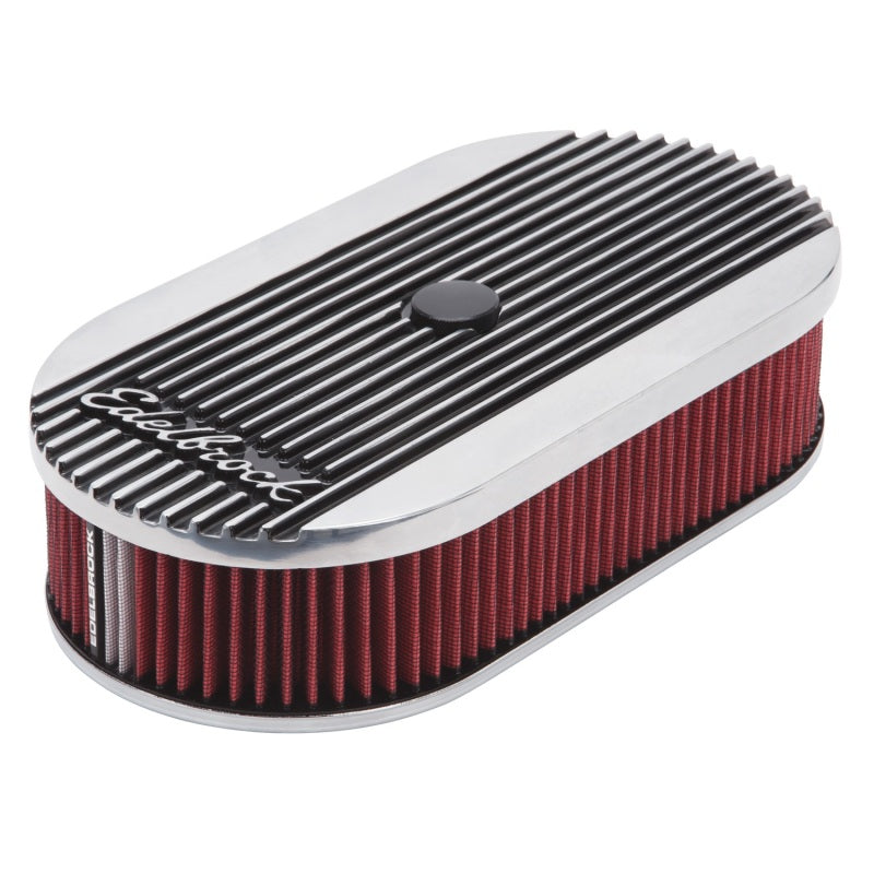 Edelbrock Air Cleaner Elite II Oval Single 4-Bbl Carb 2 5In Red Element Polished - awdtuningtx