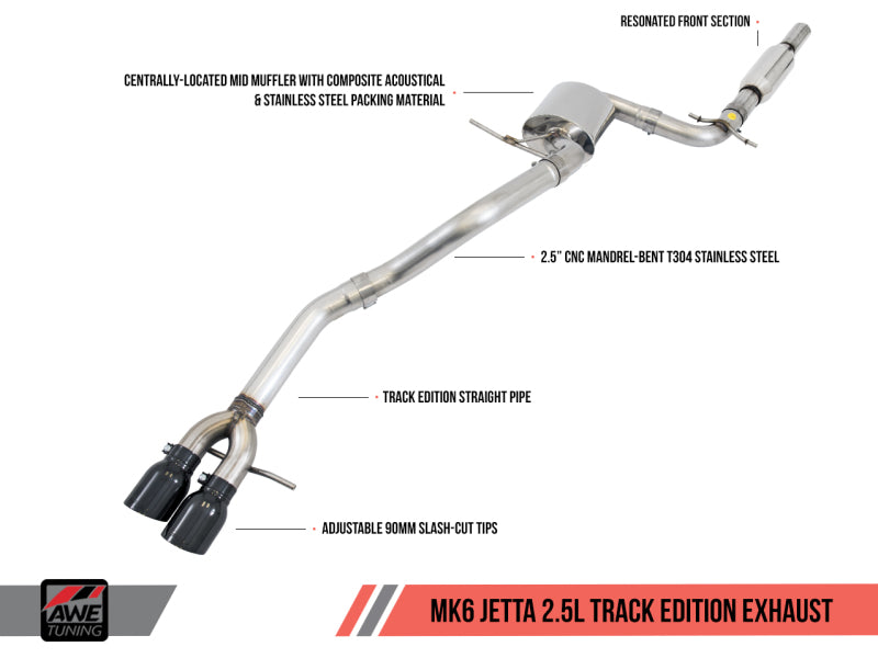 AWE Tuning Mk6 Jetta 2.5L Track Edition Exhaust - Diamond Black Tips - awdtuningtx