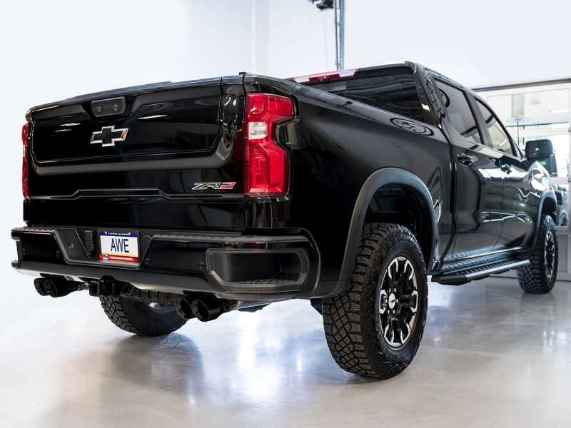 AWE Tuning 22-23 GMC Sierra 1500 AT4X 6.2L 0FG Catback Split Dual (Flat Bumper) - Diamond Black Tips - awdtuningtx