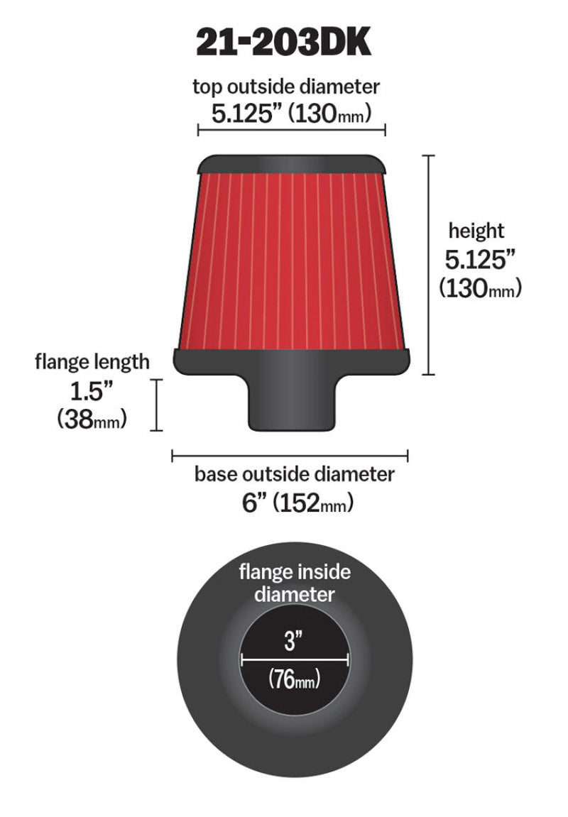 AEM 3 inch Short Neck 5 inch Element Filter Replacement - awdtuningtx