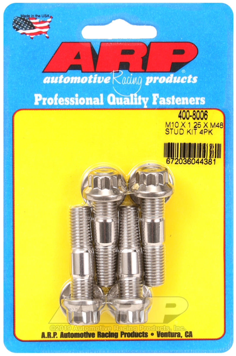 ARP M10 x 1.25 x 48mm Broached 4 Piece Stud Kit - awdtuningtx